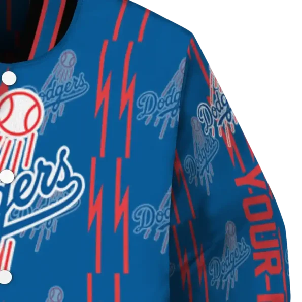 customized los angeles dodgers bolt stripe blue varsity jacket premium grade