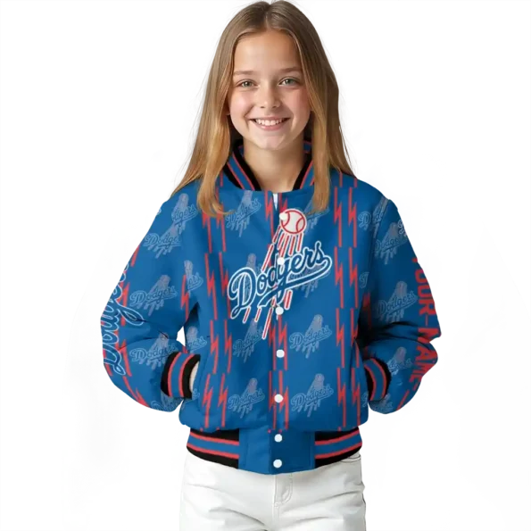 customized los angeles dodgers bolt stripe blue varsity jacket top rated