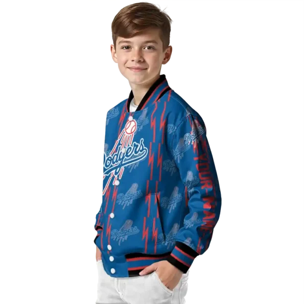 customized los angeles dodgers bolt stripe blue varsity jacket trendy