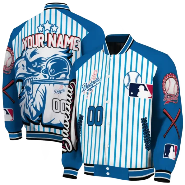customized los angeles dodgers eagle baseball blue white varsity jacket fashion forward