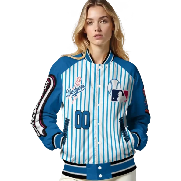 customized los angeles dodgers eagle baseball blue white varsity jacket latest model