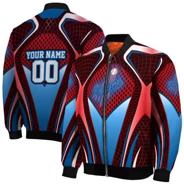 customized los angeles dodgers mesh chest red crocs black bomber jacket fashion forward