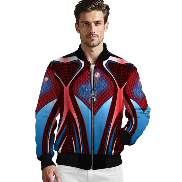 customized los angeles dodgers mesh chest red crocs black bomber jacket high quality