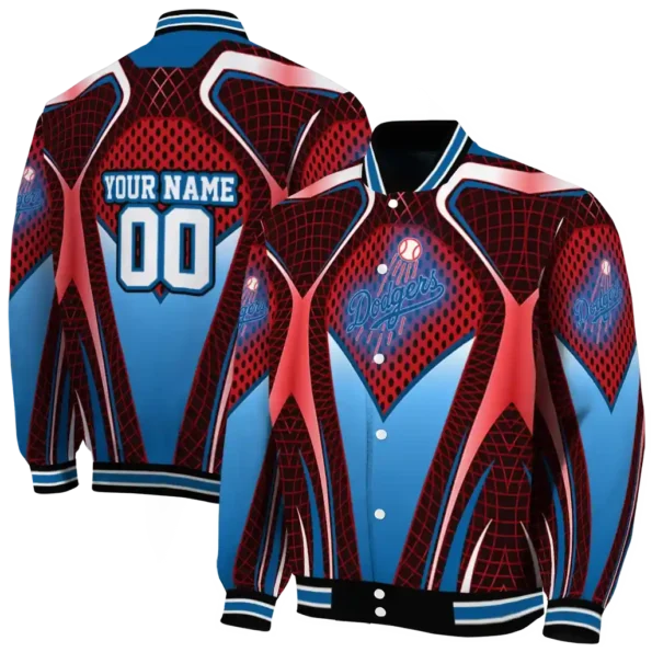 customized los angeles dodgers mesh chest red crocs black varsity jacket fashion forward