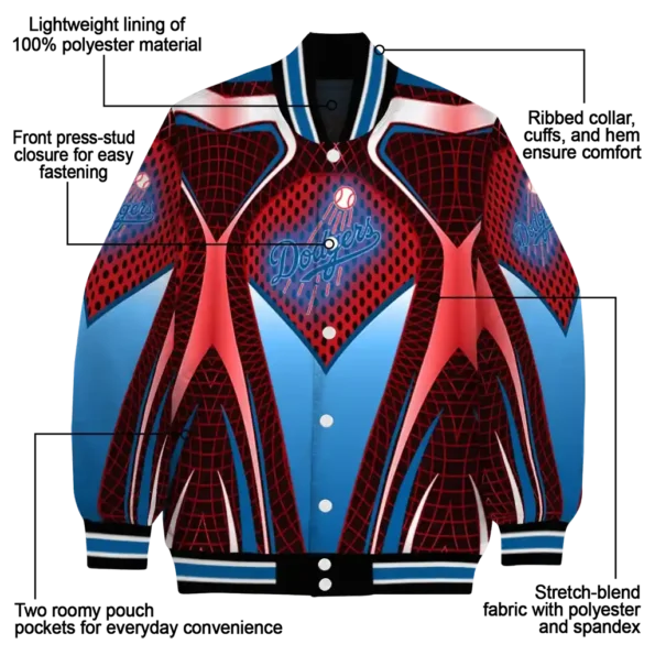 customized los angeles dodgers mesh chest red crocs black varsity jacket new arrival