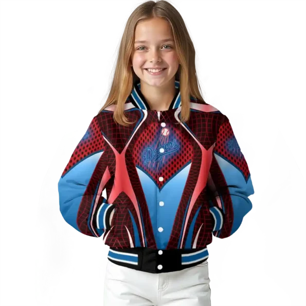 customized los angeles dodgers mesh chest red crocs black varsity jacket top rated