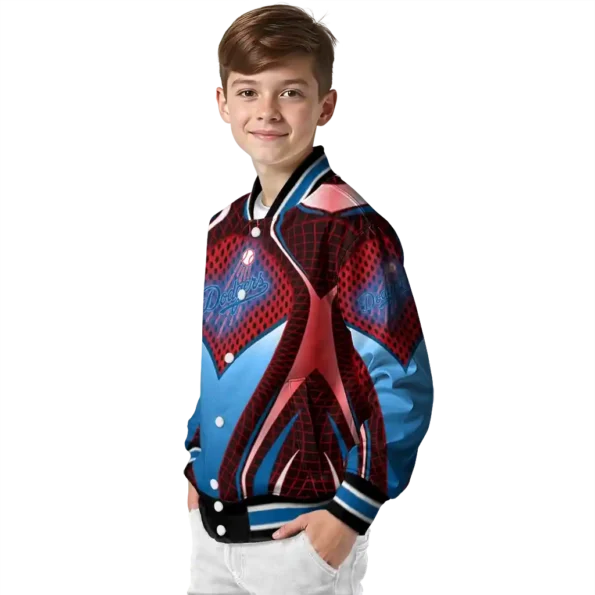 customized los angeles dodgers mesh chest red crocs black varsity jacket trendy