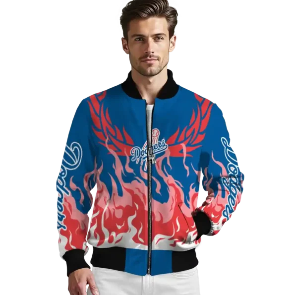 customized los angeles dodgers winged blaze blue white bomber jacket high quality
