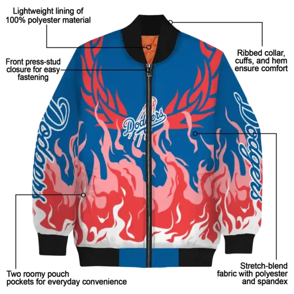 customized los angeles dodgers winged blaze blue white bomber jacket new arrival