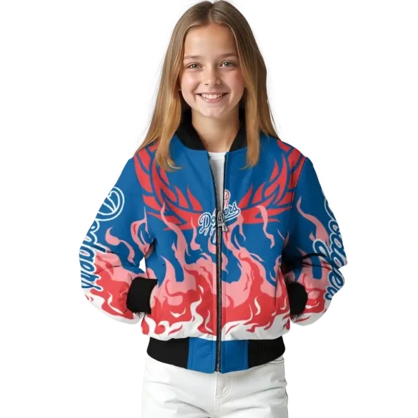customized los angeles dodgers winged blaze blue white bomber jacket top rated