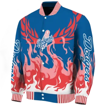customized los angeles dodgers winged blaze blue white varsity jacket best selling
