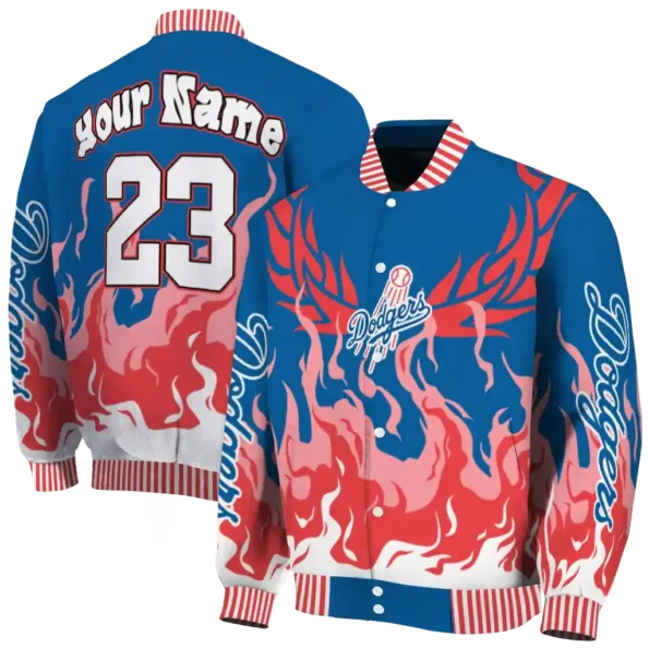 customized los angeles dodgers winged blaze blue white varsity jacket fashion forward