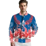 customized los angeles dodgers winged blaze blue white varsity jacket best selling