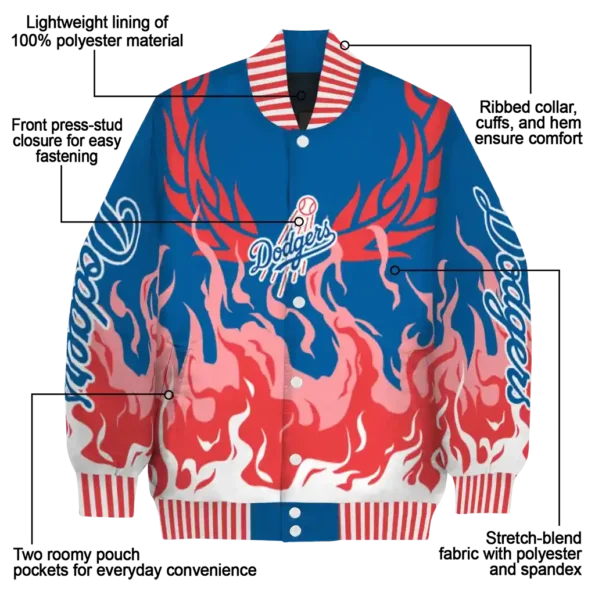 customized los angeles dodgers winged blaze blue white varsity jacket new arrival