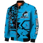 customized miami marlins hexagon cluster blue black bomber jacket best selling