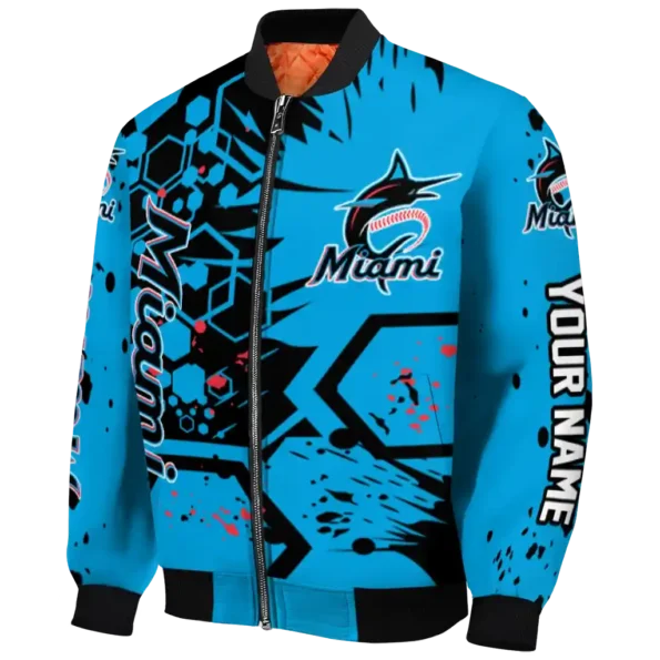 customized miami marlins hexagon cluster blue black bomber jacket best selling