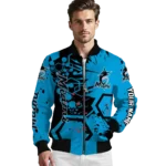 customized miami marlins hexagon cluster blue black bomber jacket best selling