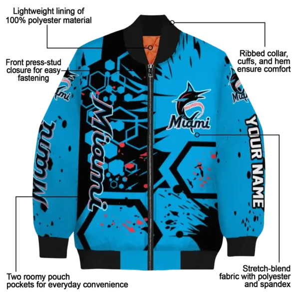 customized miami marlins hexagon cluster blue black bomber jacket new arrival