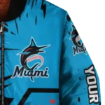 customized miami marlins hexagon cluster blue black bomber jacket best selling