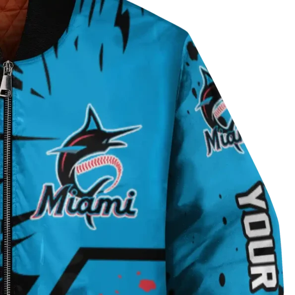 customized miami marlins hexagon cluster blue black bomber jacket premium grade
