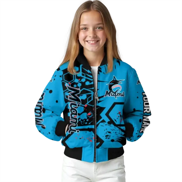 customized miami marlins hexagon cluster blue black bomber jacket top rated