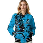customized miami marlins hexagon cluster blue black varsity jacket best selling
