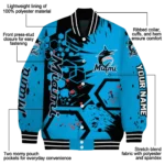 customized miami marlins hexagon cluster blue black varsity jacket best selling