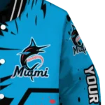 customized miami marlins hexagon cluster blue black varsity jacket best selling