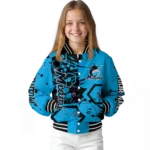 customized miami marlins hexagon cluster blue black varsity jacket best selling