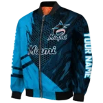 customized miami marlins hexagon mesh blue black bomber jacket best selling