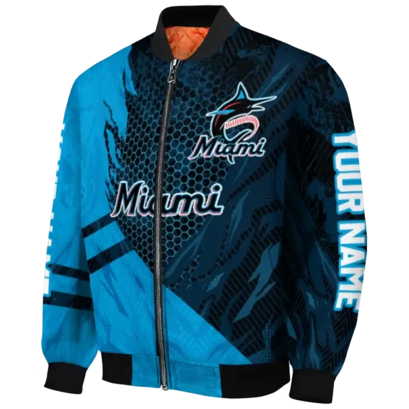 customized miami marlins hexagon mesh blue black bomber jacket best selling