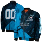 customized miami marlins hexagon mesh blue black bomber jacket best selling