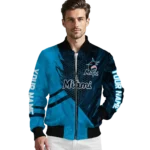 customized miami marlins hexagon mesh blue black bomber jacket best selling