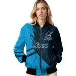 customized miami marlins hexagon mesh blue black bomber jacket best selling