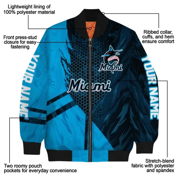 customized miami marlins hexagon mesh blue black bomber jacket new arrival