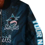 customized miami marlins hexagon mesh blue black bomber jacket best selling