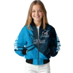 customized miami marlins hexagon mesh blue black bomber jacket best selling