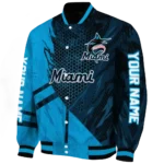 customized miami marlins hexagon mesh blue black varsity jacket best selling