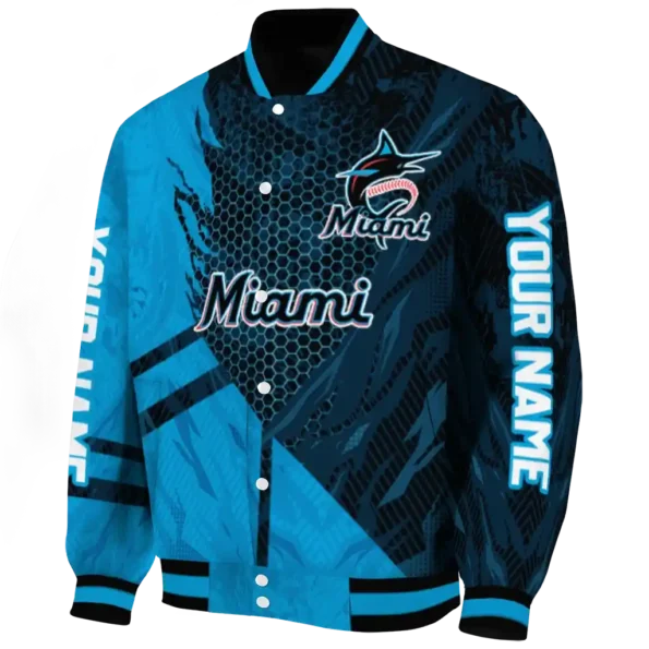 customized miami marlins hexagon mesh blue black varsity jacket best selling