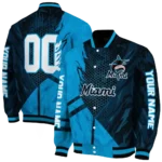 customized miami marlins hexagon mesh blue black varsity jacket best selling
