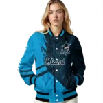 customized miami marlins hexagon mesh blue black varsity jacket best selling