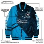 customized miami marlins hexagon mesh blue black varsity jacket best selling