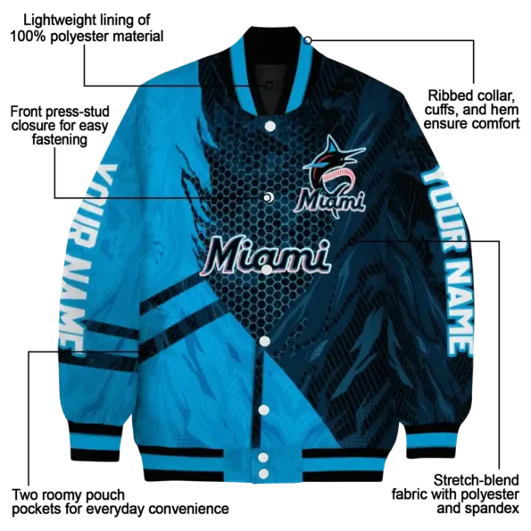 customized miami marlins hexagon mesh blue black varsity jacket new arrival