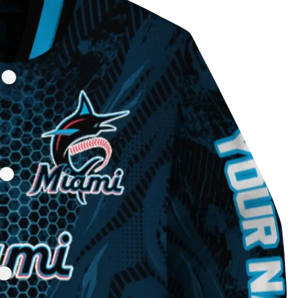 customized miami marlins hexagon mesh blue black varsity jacket premium grade