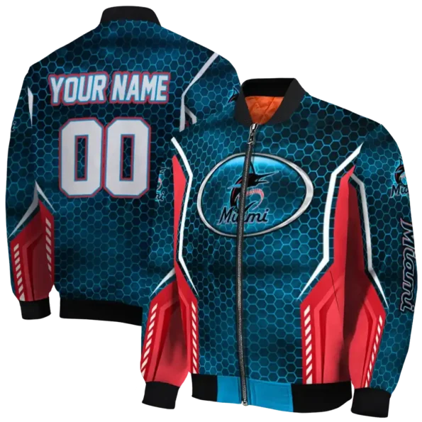 customized miami marlins power plate blue bomber jacket fashion forward