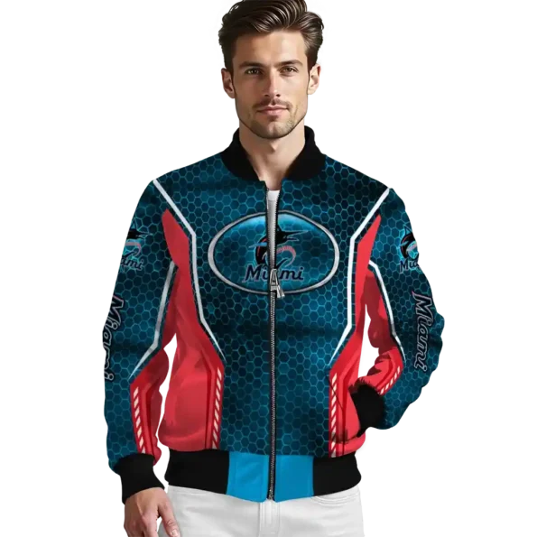 customized miami marlins power plate blue bomber jacket high quality