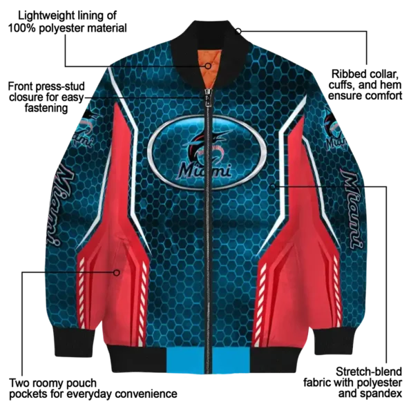 customized miami marlins power plate blue bomber jacket new arrival