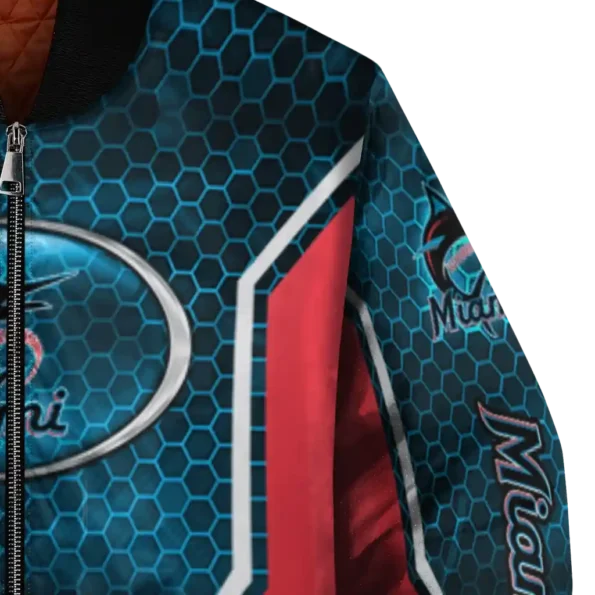 customized miami marlins power plate blue bomber jacket premium grade