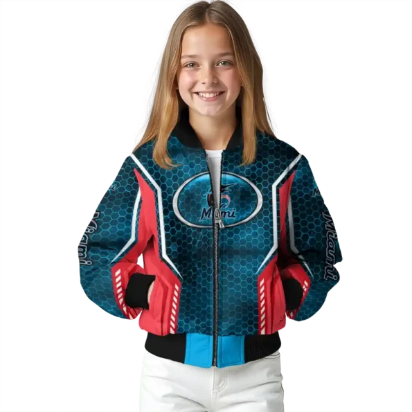 customized miami marlins power plate blue bomber jacket top rated