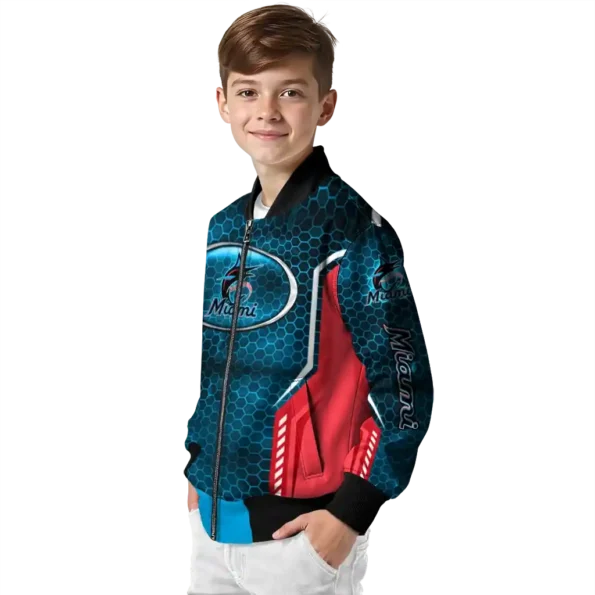 customized miami marlins power plate blue bomber jacket trendy